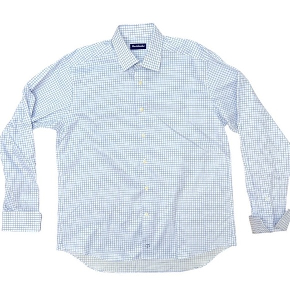 David Donohue Non-Iron French Cuff Long Sleeve Shirt White Blue Check 17.5 36/37 - Picture 1 of 10